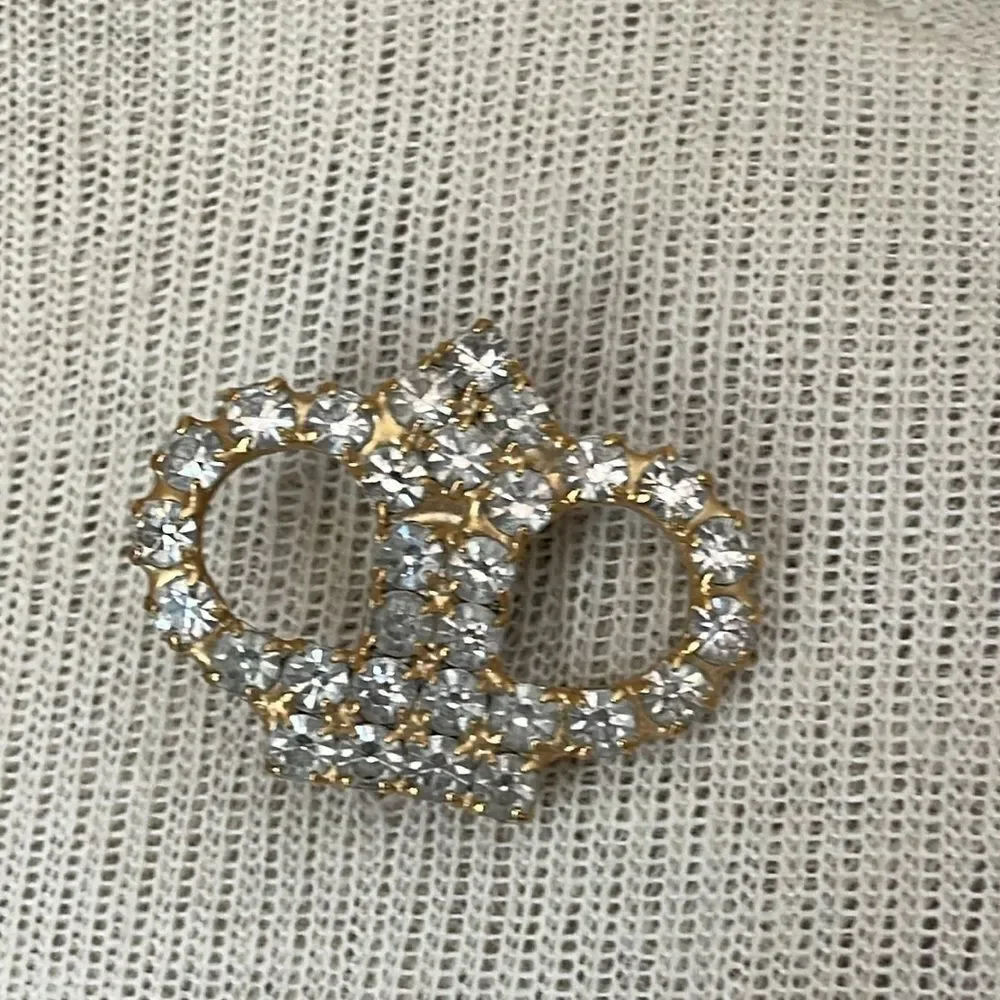 Vintage Gold-tone Crown Brooch with Rhinestones